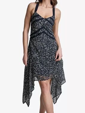 BCBG Navy and White High-Low Floral Sundress